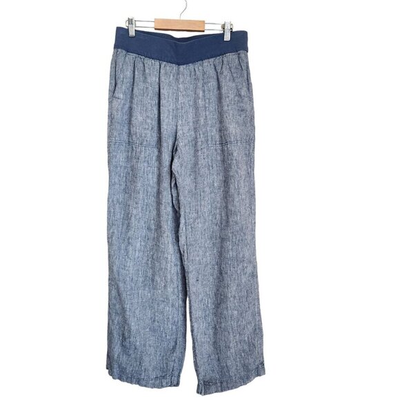 Lands End Womens 10 Linen Pants Pull on Wide‎ Leg Pockets Coastal Resort Beach - Picture 1 of 14